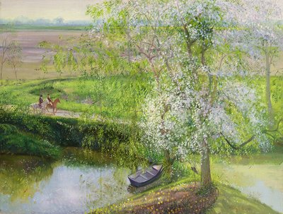 Blühender Apfelbaum und Weide, 1991 von Timothy Easton
